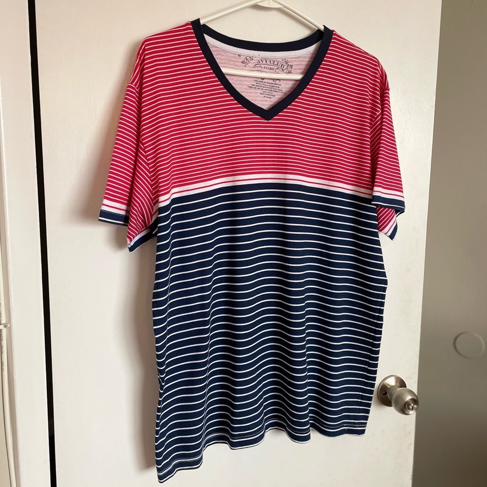Navy Club V-Neck Striped T-Shirt - Size XL - Picture 2 of 12